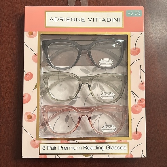 Brand New Adrienne Vittadini Set 3 Pairs of Pastel Premium Reading Glasses +2.00